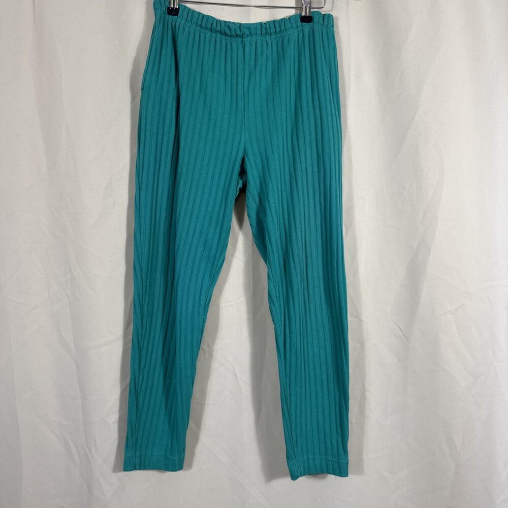 Vintage Forenza Ribbed Teal Leggings Pants High Rise Stretch 90s Size Medium Y2K